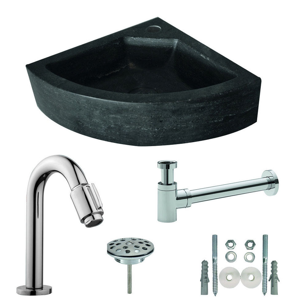 Wiesbaden - One Pack Raw Hoekfonteinset 30 x 30 x 10 cm - Hardsteen Gezoet