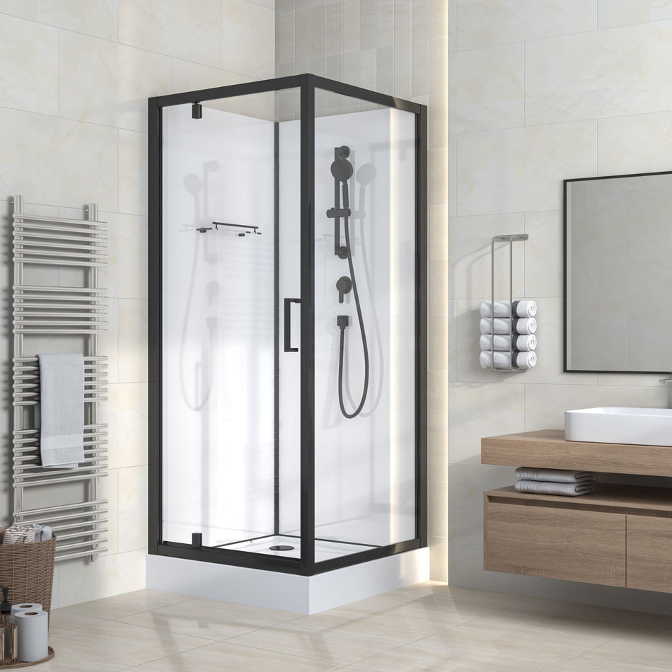 Rimo Complete Douchecabine met Draaideur - Mat Zwart - Helder Glas