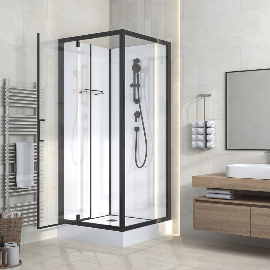 Rimo Complete Douchecabine met Draaideur - Mat Zwart - Helder Glas