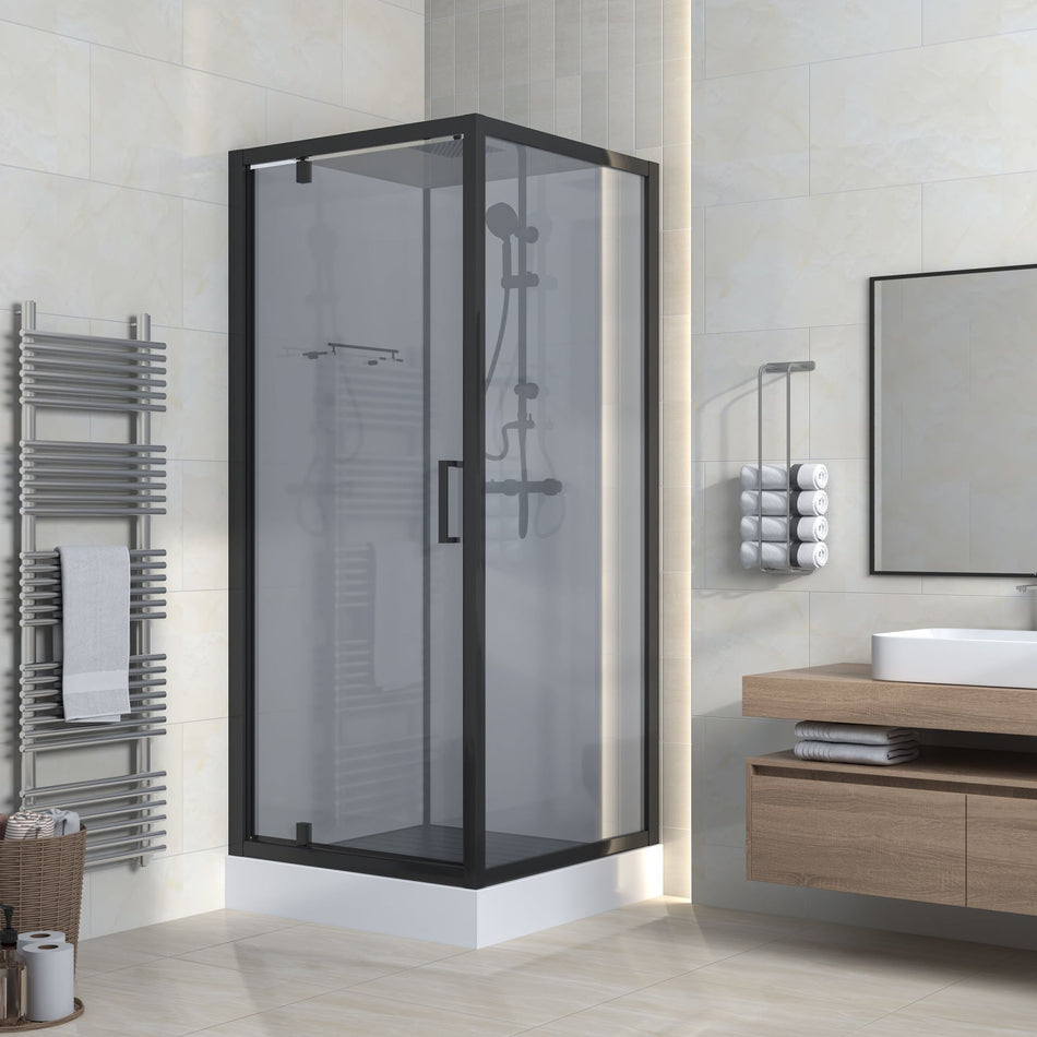 Marani Complete Douchecabine met Draaideur - 90x90cm - Mat Zwart - Grijs Rookglas