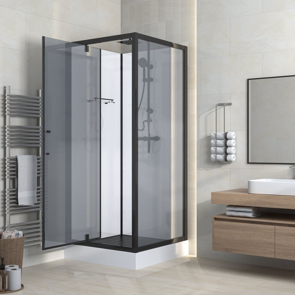 Marani Complete Douchecabine met Draaideur - 90x90cm - Mat Zwart - Grijs Rookglas