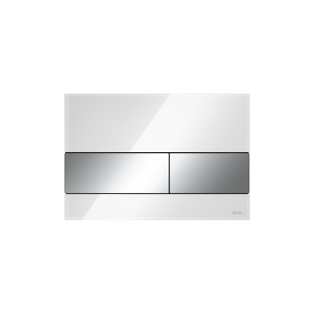 WC-Bedieningsplaat van Glas voor Duospoeltechniek, Glas Glanzend Wit, Toetsen Glanzend Chroom
