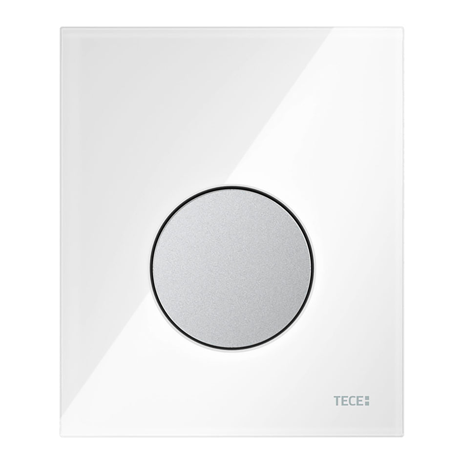 Teceloop Urinoirbedieningsplaat van Glas incl. Cartouche - Glas Glanzend Wit - Toets Mat Chroom