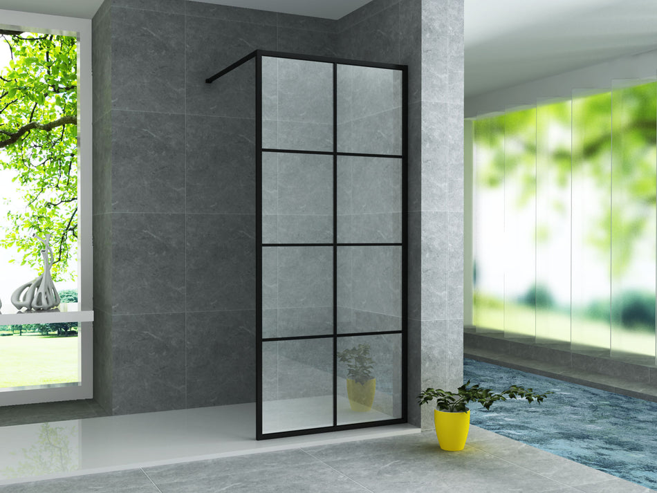 Inloopdouche Met Raster Decor (BEKO) - Mat Zwart - Helder Glas