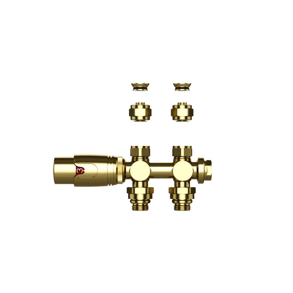 Radiatorkraan Design Thermostatisch Middenaansluiting Geborsteld Goud