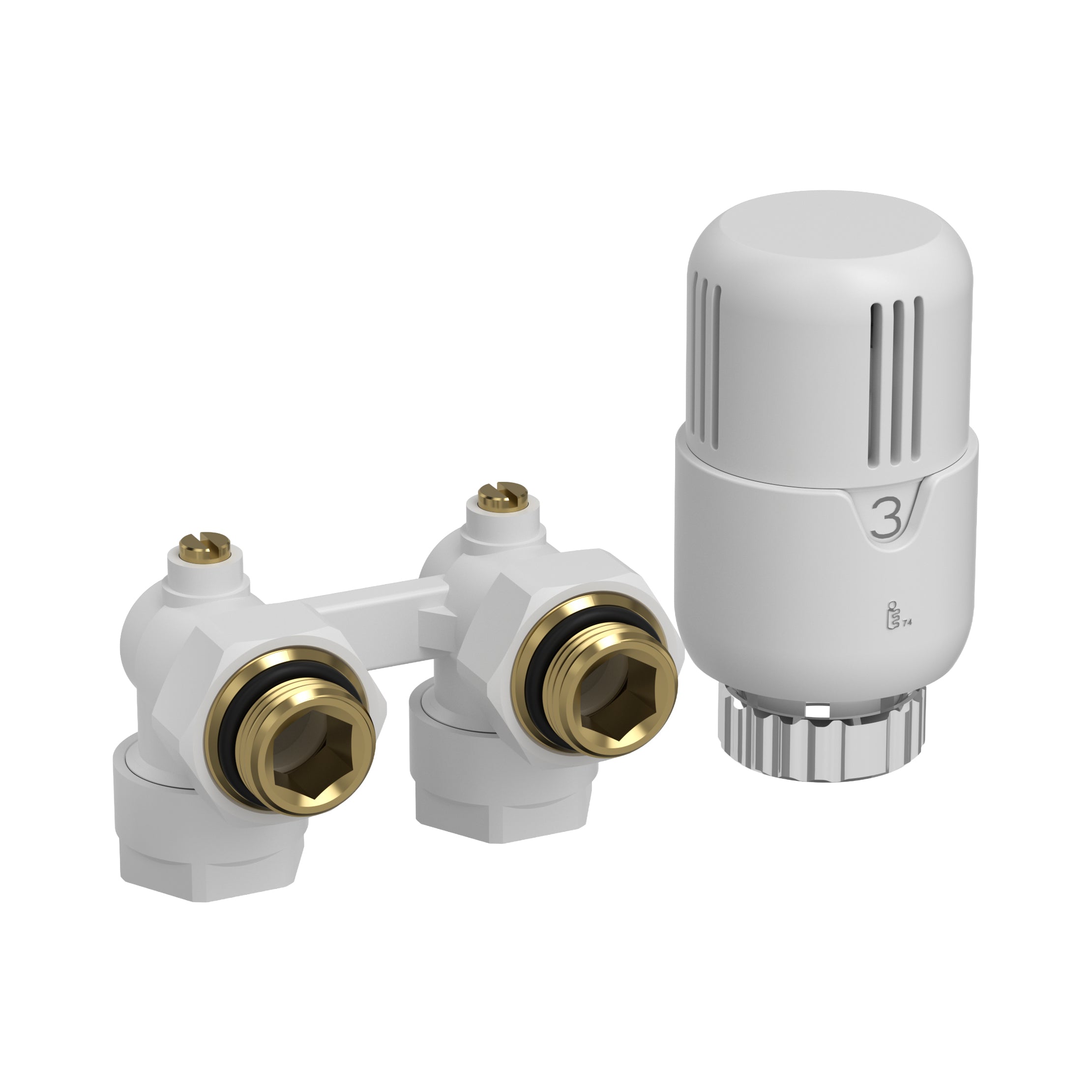 H-Blok Radiatoraansluitset Compleet – Haaks Muur – Wit