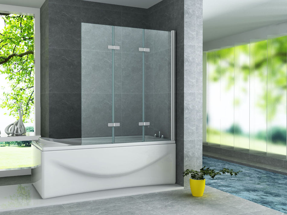 Badwand - 3-Delig - Inklapbaar - 1300X 1400Mm - Chroom - Helder Glas