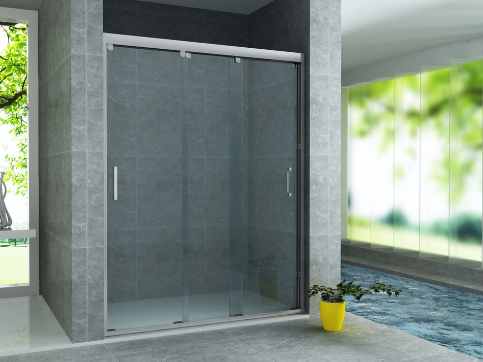 Schuifdeur voor Nis - 3-Delig - Chroom - Helder Glas