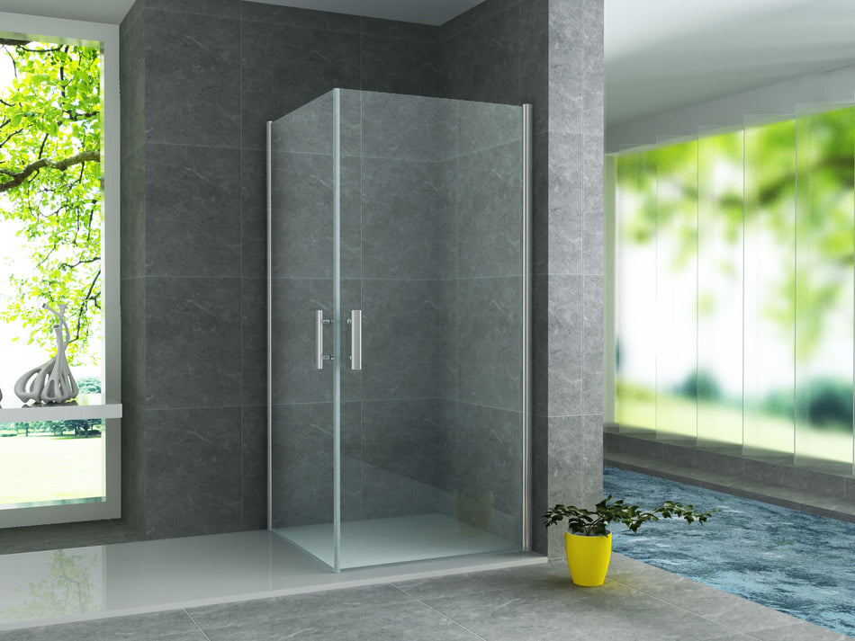 Douchecabine Hoekinstap met 2 Pendeldeuren - Chroom - Helder Glas