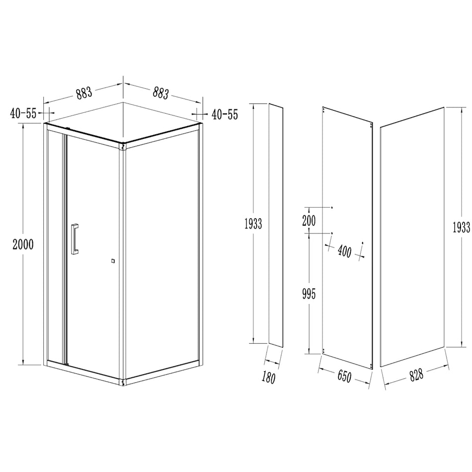 DutchLine - Douchecabine - Chroom - 900x900x2000