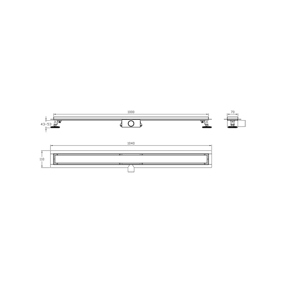 DutchLine -  Douchegoot met flens en tegelrooster - RVS - 1000x70mm