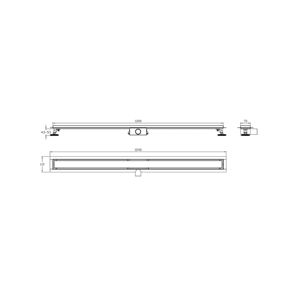 DutchLine -  Douchegoot met flens en tegelrooster - RVS - 1200x70mm