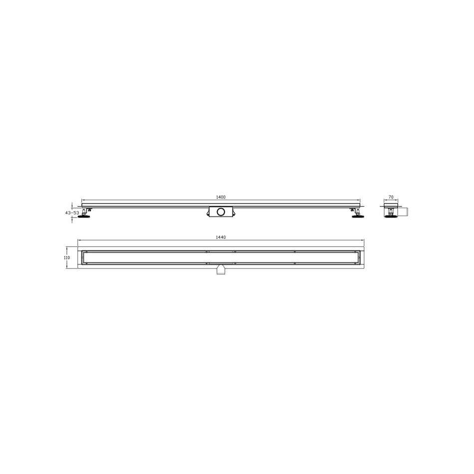 DutchLine -  Douchegoot met flens en tegelrooster - RVS - 1400x70mm