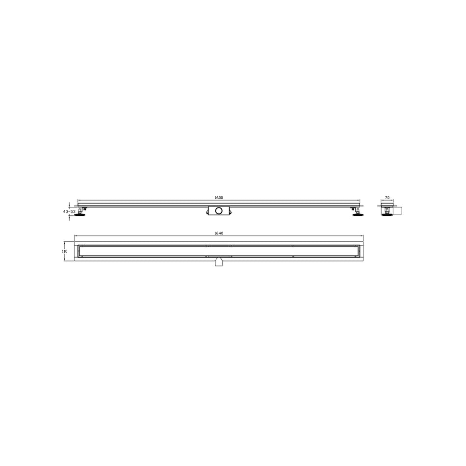 DutchLine -  Douchegoot met flens en tegelrooster - RVS - 1600x70mm