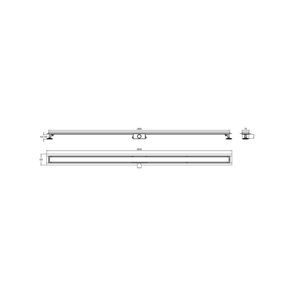 DutchLine - Douchegoot met flens en tegelrooster - RVS - 1800x70mm