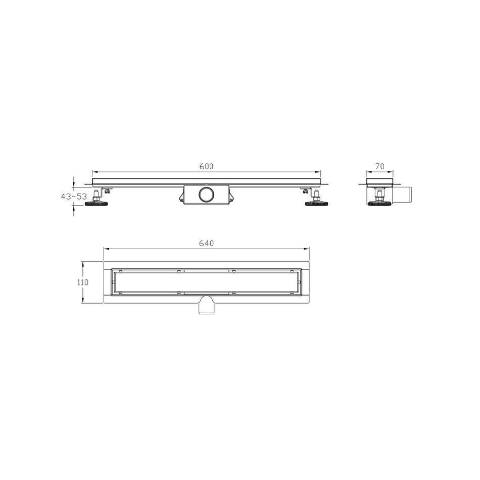 DutchLine -  Douchegoot met flens en tegelrooster - RVS - 600x70mm