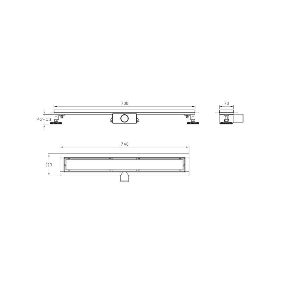 DutchLine -  Douchegoot met flens en tegelrooster - RVS - 700x70mm
