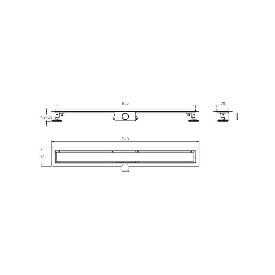 DutchLine -  Douchegoot met flens en tegelrooster - RVS - 800x70mm