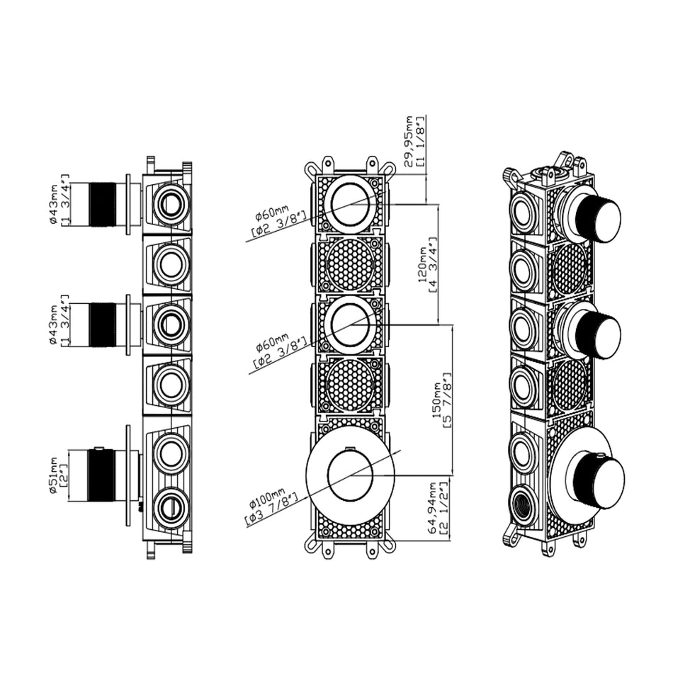 DutchLine - Grip 3-Weg Thermostische Douchemengkraan - Inbouwdeel