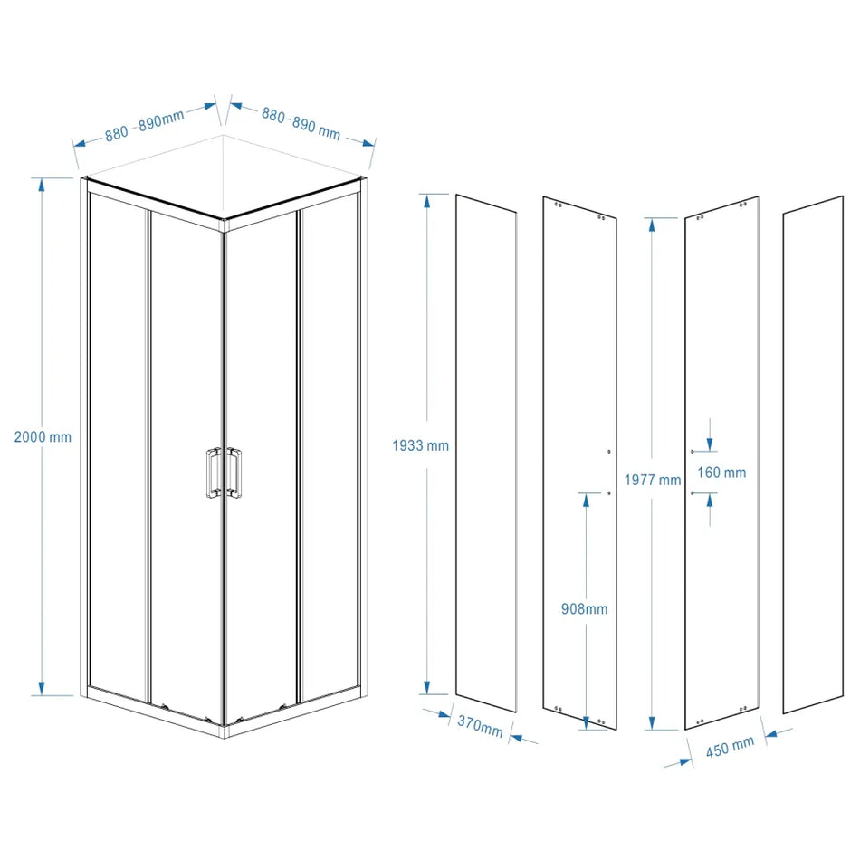 DutchLine - Hoekinstap Schuifcabine - Chroom - 900x900x2000mm