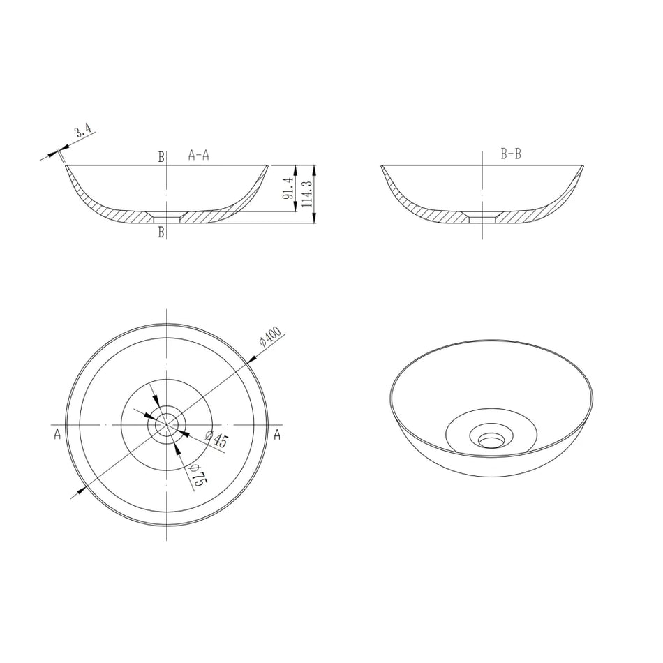 DutchLine - Solid.Surface Waskom Graphite - 400x115mm