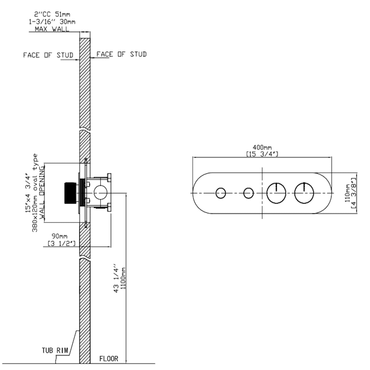DutchLine - 2 Weg Push Thermostatische Afbouwdeel