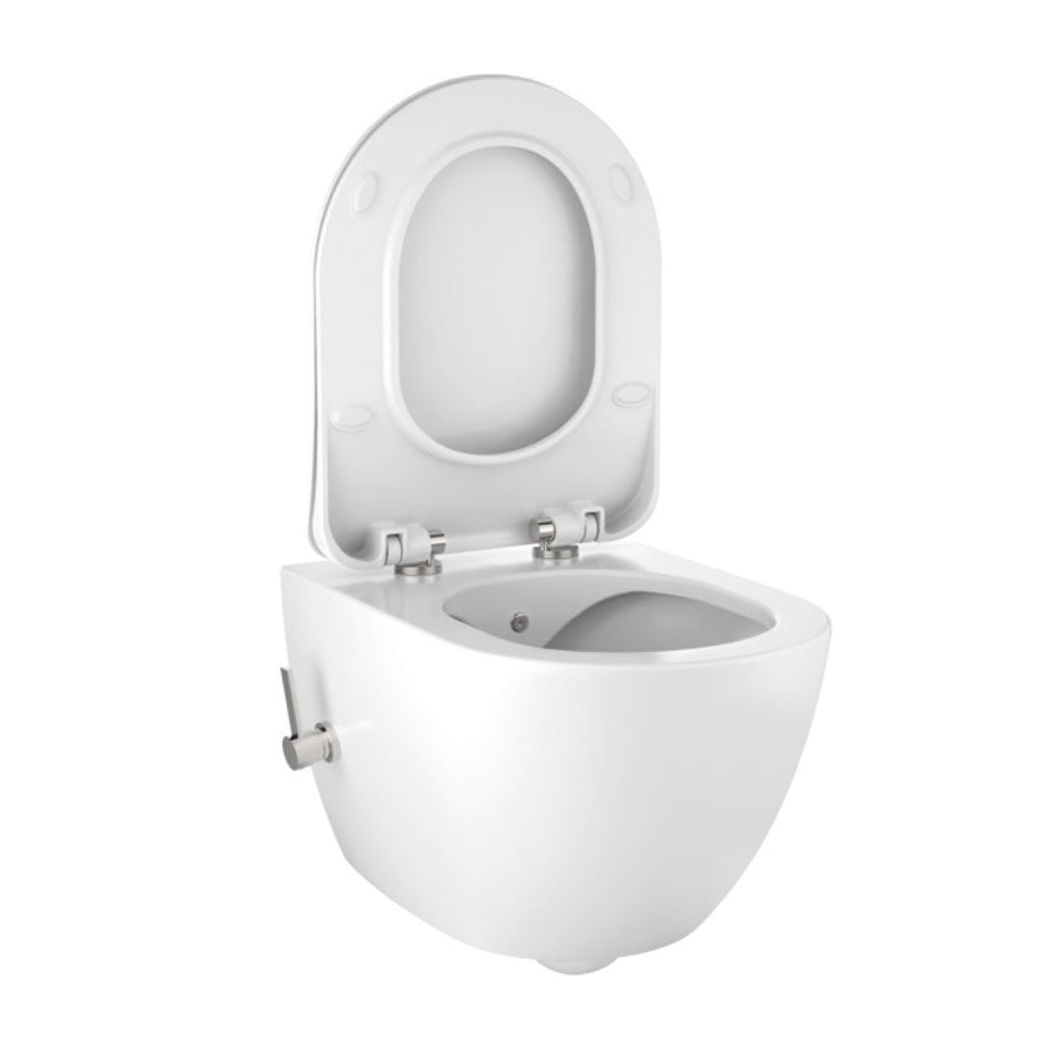 Creavit Free Hangtoilet met Bidet - Randloos - met Bidetkraan Koud en Warm Water - Zonder Zitting - Glanzend Wit