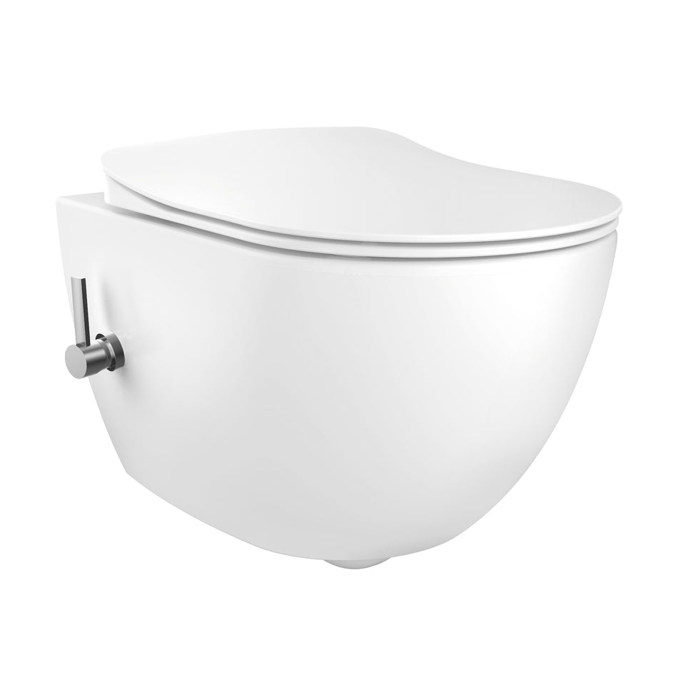 Creavit Free Hangtoilet met Bidet - Randloos - met Bidetkraan Koud en Warm Water - Zonder Zitting - Glanzend Wit