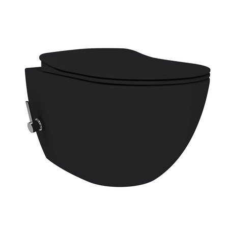 Creavit Free Hangtoilet met Bidet - Randloos - met Bidetkraan Koud en Warm Water - Zonder Zitting - Mat Houtskool Zwart