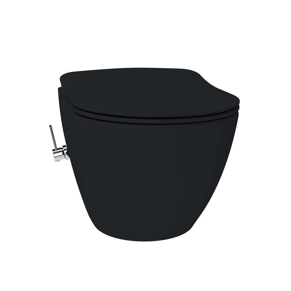Creavit Free Hangtoilet met Bidet - Randloos - met Bidetkraan Koud en Warm Water - Zonder Zitting - Mat Houtskool Zwart