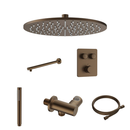 Stria Regendoucheset - Inbouw - 2 Weg - Thermostatisch - met Drukknoppen - Compleet - Bruin brons (PVD)