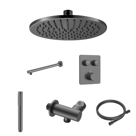 Stria Regendoucheset - Inbouw - 2 Weg - Thermostatisch - met Drukknoppen - Compleet - Gunmetal (PVD)