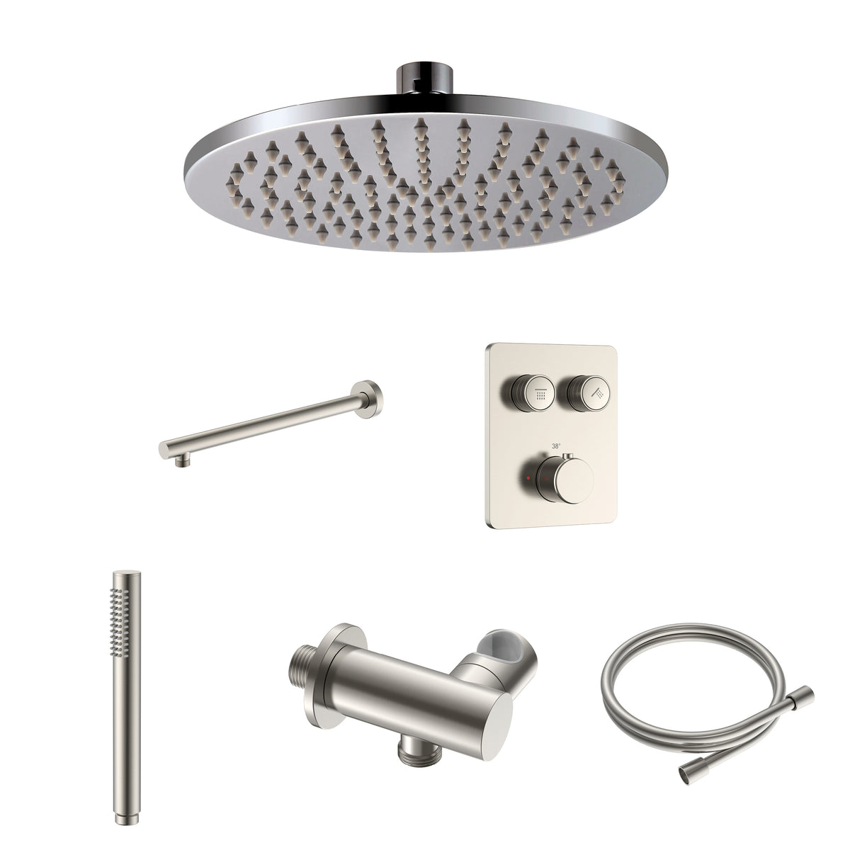 Stria Regendoucheset - Inbouw - 2 Weg - Thermostatisch - met Drukknoppen - Compleet - Geborsteld RVS