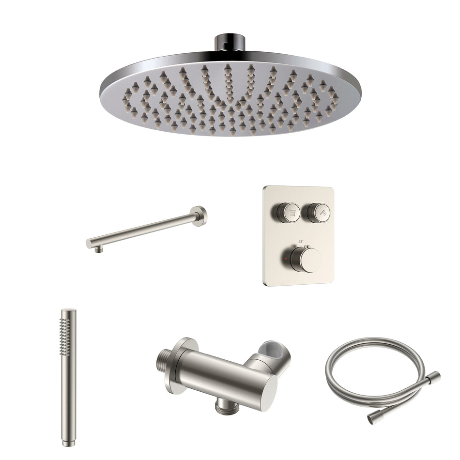 Stria Regendoucheset - Inbouw - 2 Weg - Thermostatisch - met Drukknoppen - Compleet - Geborsteld RVS