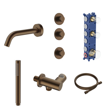 Stria Badthermostaatset - Inbouw - 2 Weg met 2 Stopkranen - Thermostatisch - Compleet - Bruin brons (PVD)