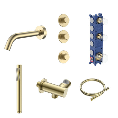 Stria Badthermostaatset - Inbouw - 2 Weg met 2 Stopkranen - Thermostatisch - Compleet - Geborsteld goud (PVD)