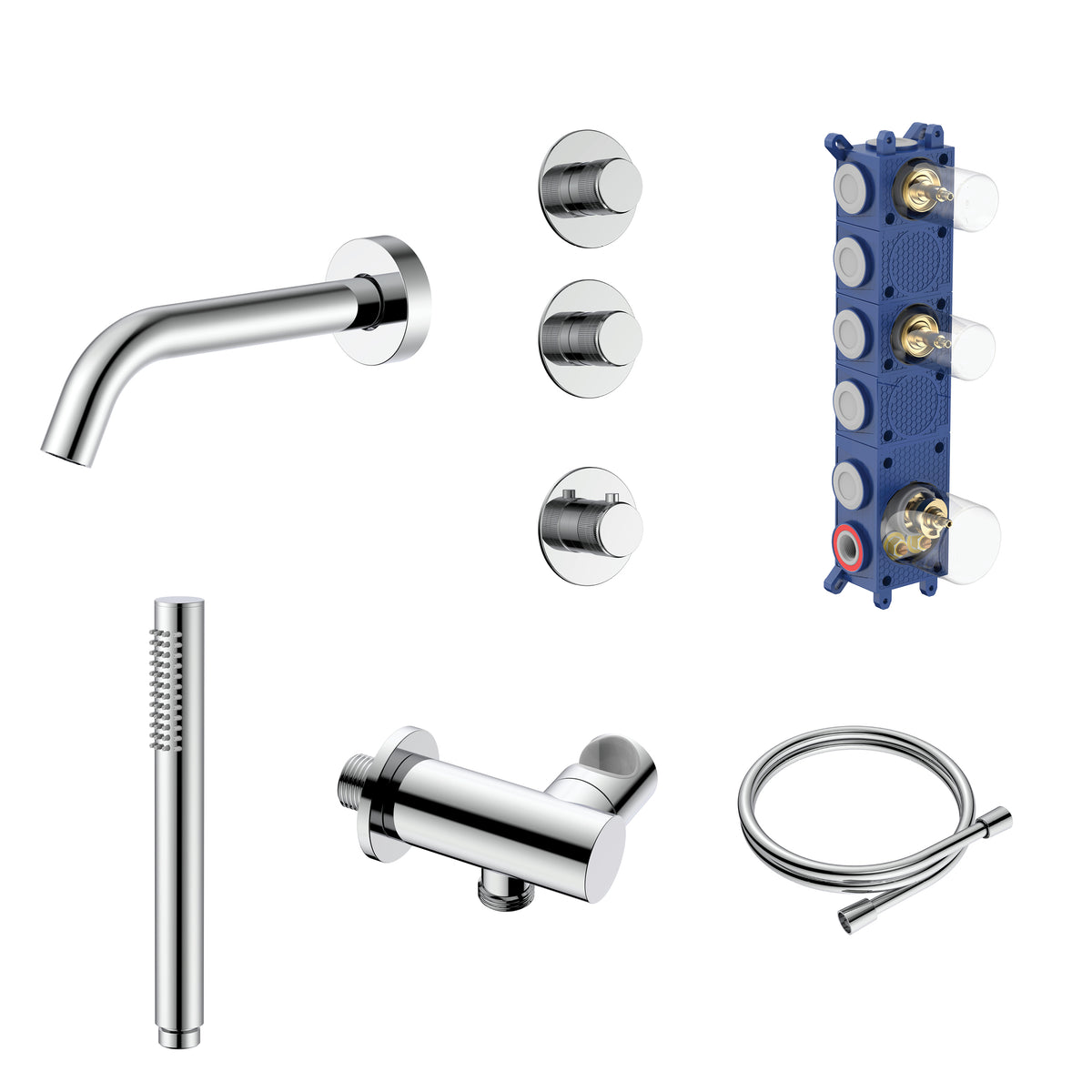 Stria Badthermostaatset - Inbouw - 2 Weg met 2 Stopkranen - Thermostatisch - Compleet - Chroom