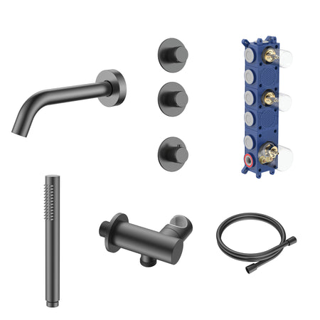 Stria Badthermostaatset - Inbouw - 2 Weg met 2 Stopkranen - Thermostatisch - Compleet - Gunmetal (PVD)
