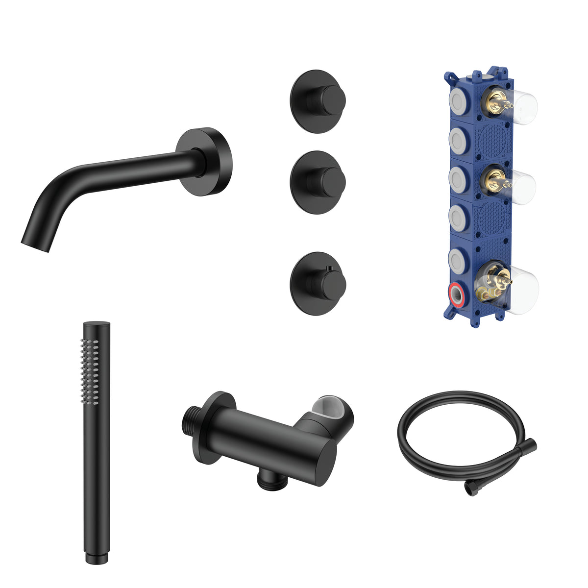 Stria Badthermostaatset - Inbouw - 2 Weg met 2 Stopkranen - Thermostatisch - Compleet - Mat zwart (PVD)