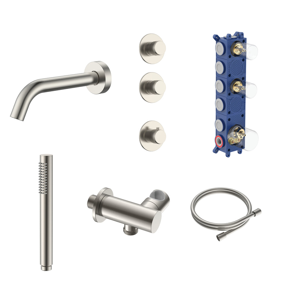 Stria Badthermostaatset - Inbouw - 2 Weg met 2 Stopkranen - Thermostatisch - Compleet - Geborsteld RVS