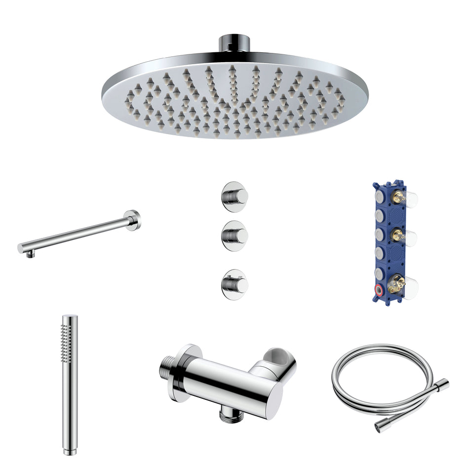 Stria Regendoucheset - Inbouw - 2 Weg met 2 Stopkranen - Thermostatisch - Compleet - Chroom