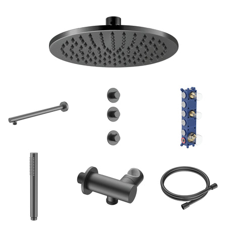Stria Regendoucheset - Inbouw - 2 Weg met 2 Stopkranen - Thermostatisch - Compleet - Gunmetal (PVD)