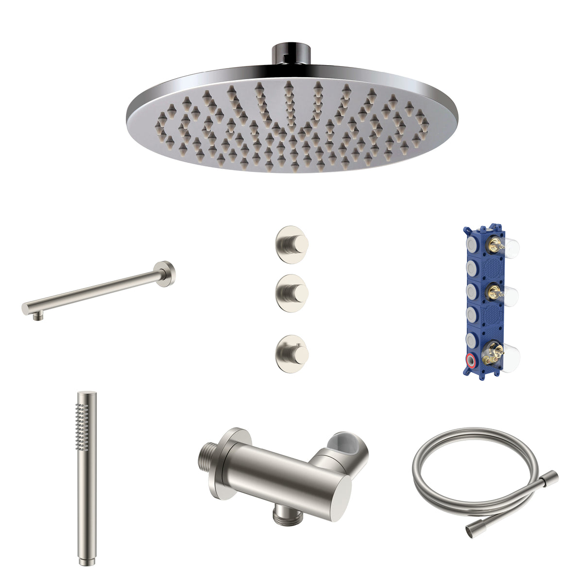 Stria Regendoucheset - Inbouw - 2 Weg met 2 Stopkranen - Thermostatisch - Compleet - Geborsteld RVS