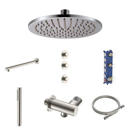 Stria Regendoucheset - Inbouw - 2 Weg met 2 Stopkranen - Thermostatisch - Compleet - Geborsteld RVS