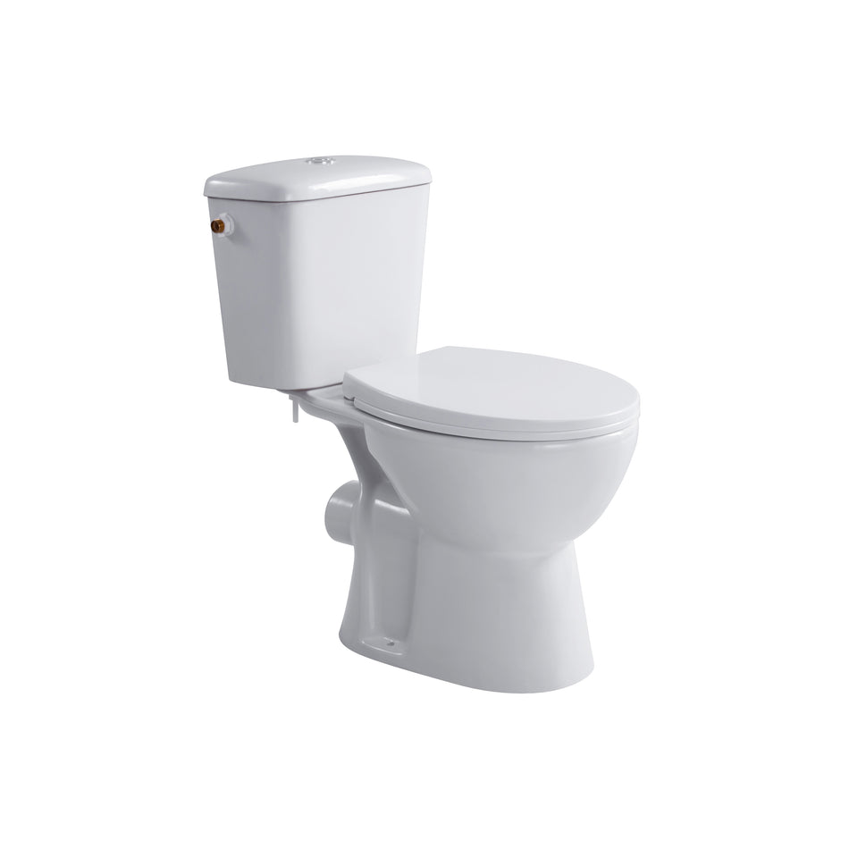 PRO Duoblok - Staand Toilet - Randloos - P-Trap - Muuruitlaat - Met Reservoir - Met Spoelmechanisme - Dubbele Spoelfunctie 4/6L - Met Zitting - Softclose - Quick Release - 39x73x67 cm - Wit