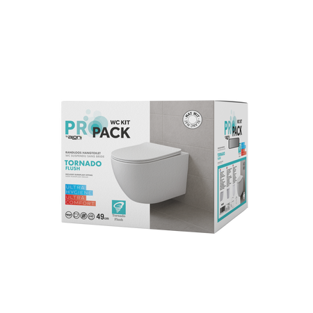 Pro Hangtoilet - 360° Flush - Randloos - met Zitting - Duroplast - Soft Close - Quick Release - Compact 49 cm - 36X32X49 cm - Mat Wit