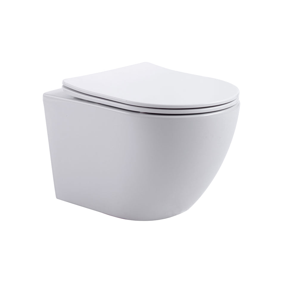 Pro Hangtoilet - 360° Flush - Randloos - met Zitting - Duroplast - Soft Close - Quick Release - Compact 49 cm - 36X32X49 cm - Mat Wit