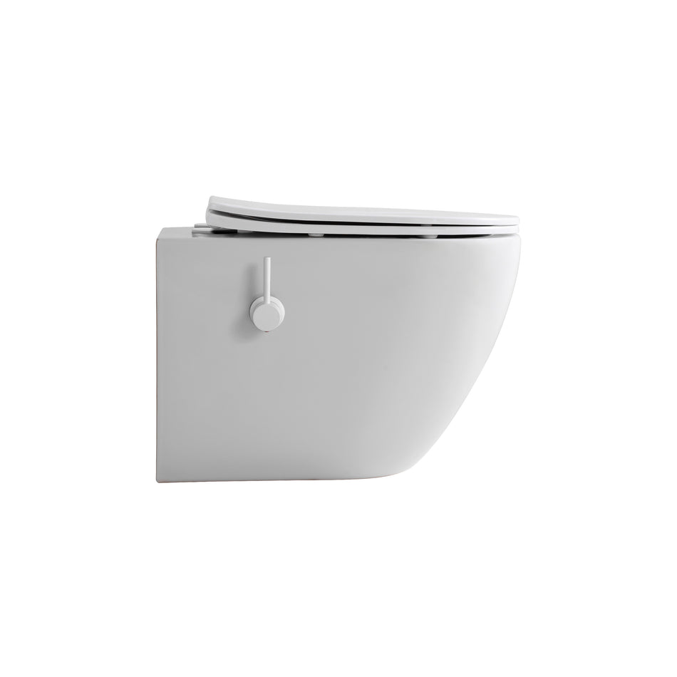 Pro Hangtoilet met Bidet - 360° Flush - Randloos - met Bidetkraan Koud en Warm Water - met Zitting - 52,5CM - Mat Wit