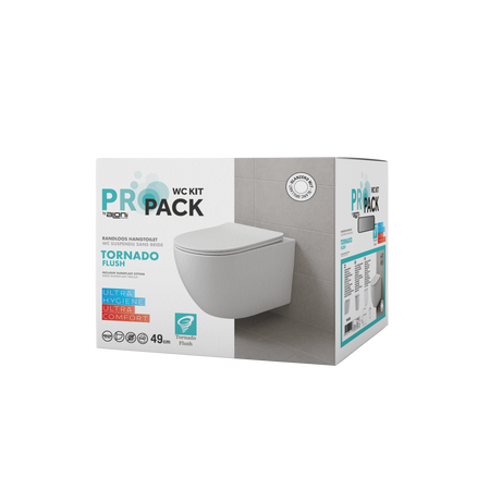 Pro Hangtoilet - 360° Flush - Randloos - met Zitting - Duroplast - Soft Close - Quick Release - Compact 49 cm - 36X32X49 cm - Glanzend Wit