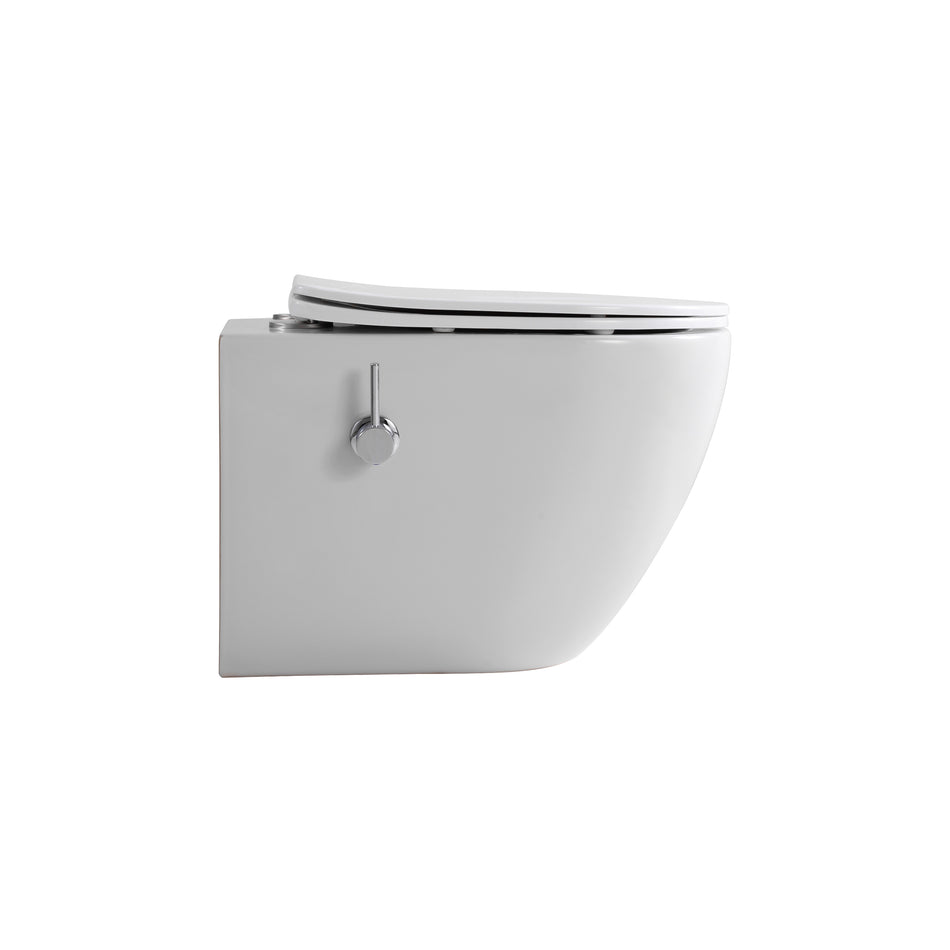 Pro Hangtoilet met Bidet - 360° Flush - Randloos - met Bidetkraan Koud en Warm Water - met Zitting - 52,5CM - Glanzend Wit